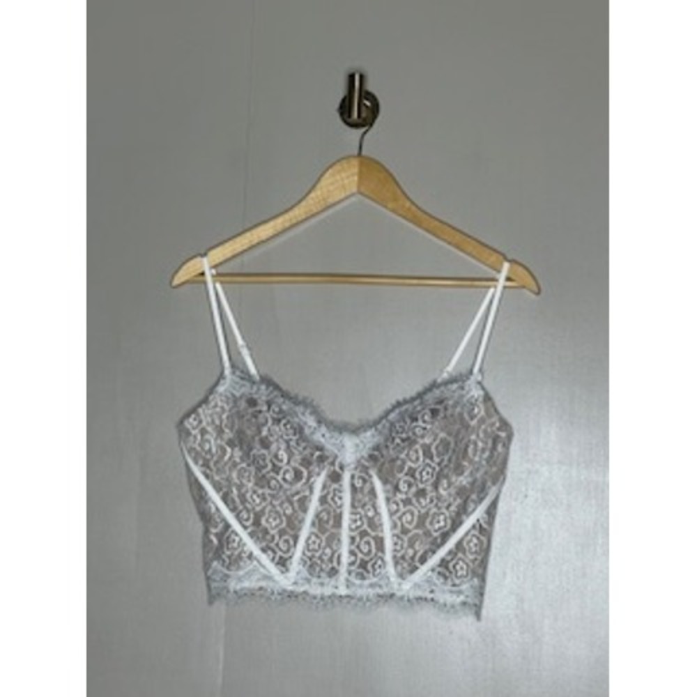 Bebe White Lace Bustier Crop Top Corset Style Zip‎ Back Size L